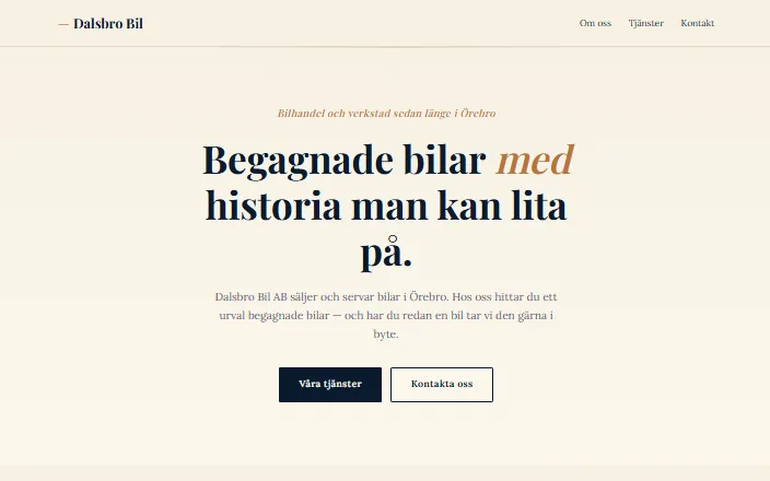 Skärmdump av Dalsbro Bil ABs hemsida