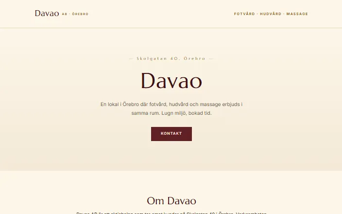 Skärmdump av Davao ABs hemsida