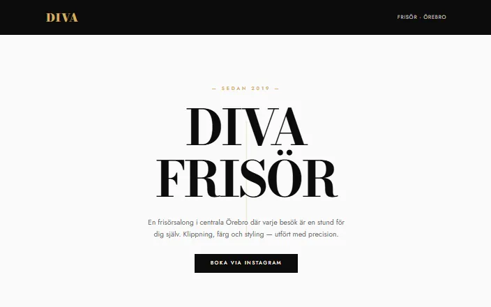 Skärmdump av Diva Frisörs hemsida