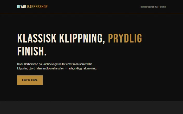 Skärmdump av Diyar Barbershops hemsida