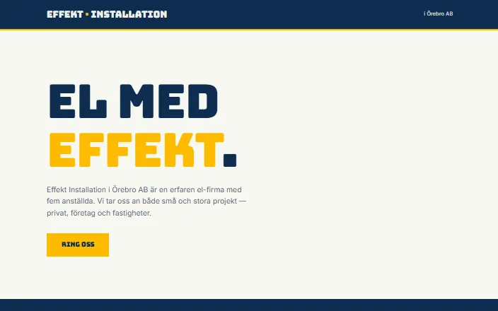 Skärmdump av Effekt Installation i Örebro ABs hemsida