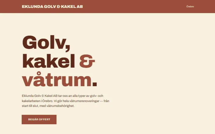 Skärmdump av Eklunda Golv & Kakel ABs hemsida