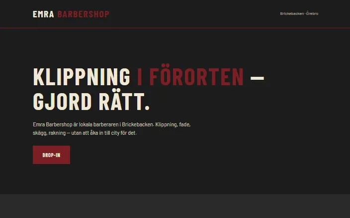 Skärmdump av Emra Barbershops hemsida