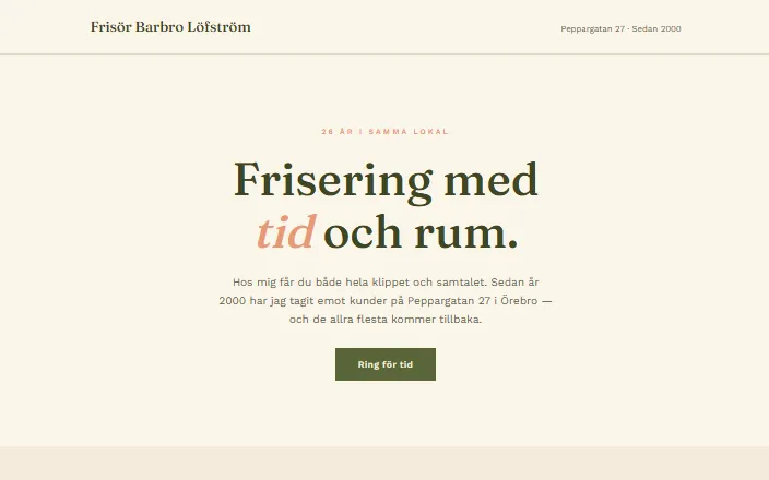 Skärmdump av Frisör Barbro Löfströms hemsida