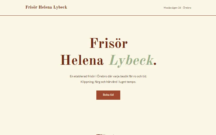 Skärmdump av Frisör Helena Lybecks hemsida