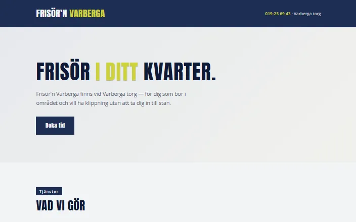 Skärmdump av Frisör'n Varbergas hemsida