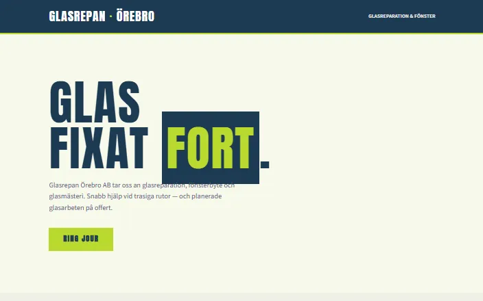 Skärmdump av Glasrepan Örebro ABs hemsida