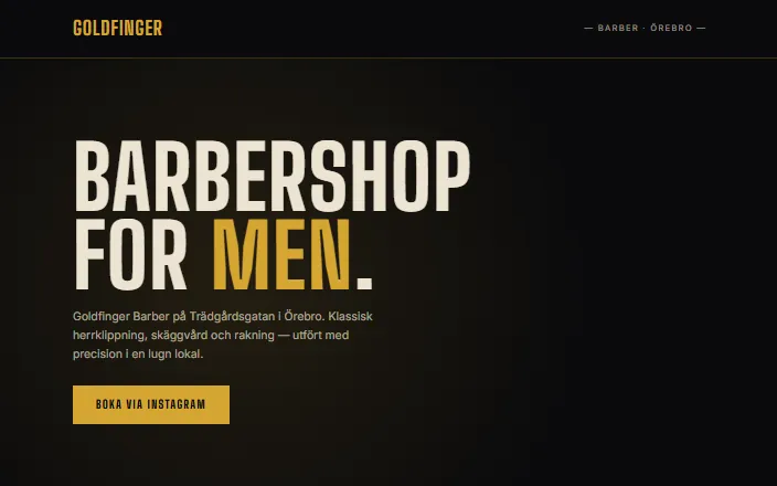 Skärmdump av Goldfinger Barbers hemsida