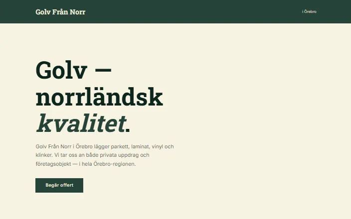 Skärmdump av Golv Från Norr i Örebros hemsida