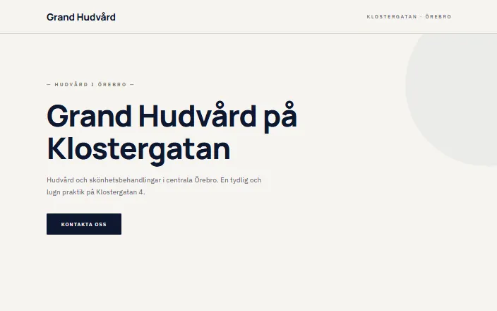 Skärmdump av Grand Hudvårds hemsida