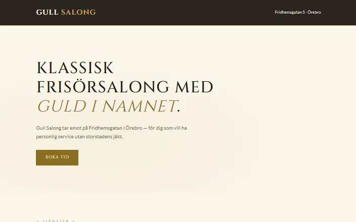 Skärmdump av Gull Salongs hemsida