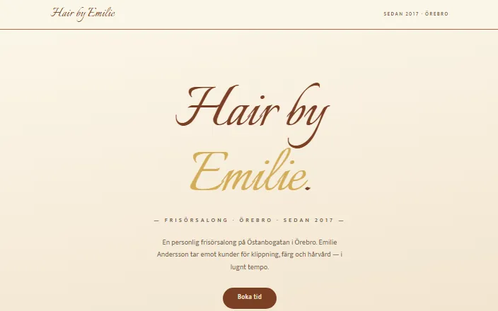 Skärmdump av Hair by Emilie Anderssons hemsida