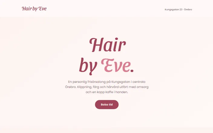 Skärmdump av Hair By Eves hemsida