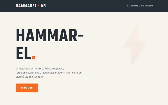 Skärmdump av Hammarel ABs hemsida