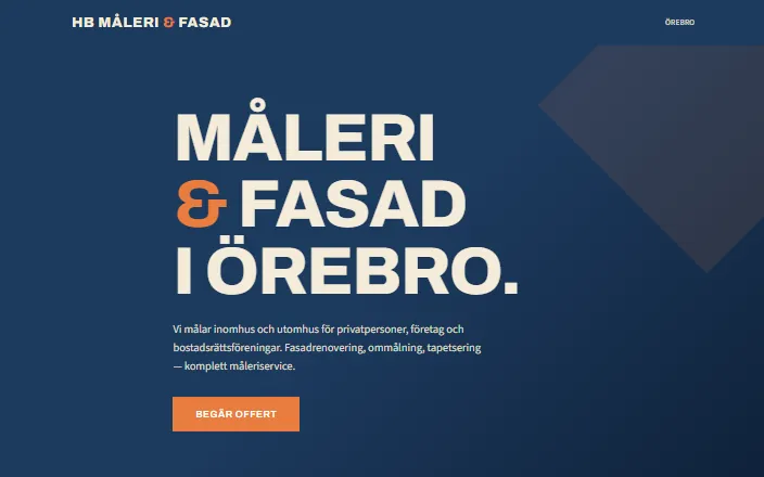 Skärmdump av HB Måleri och Fasads hemsida