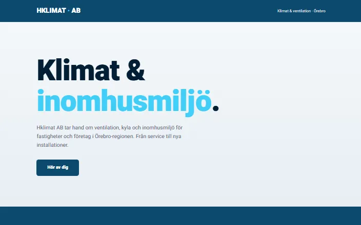 Skärmdump av Hklimat ABs hemsida