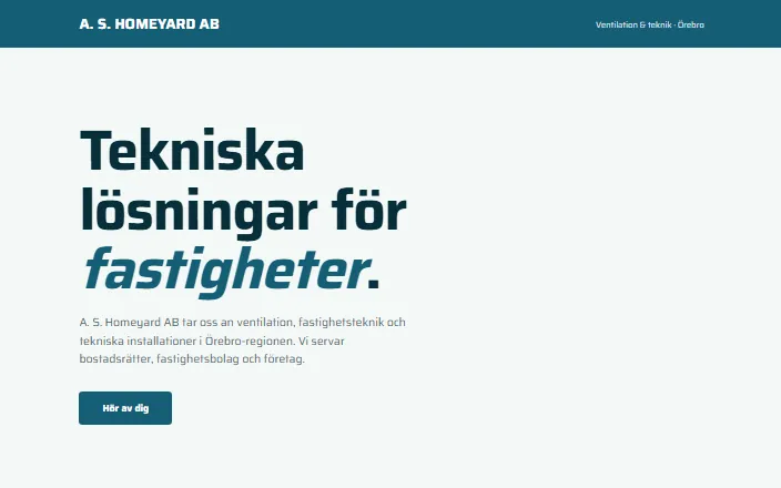 Skärmdump av A. S. Homeyard ABs hemsida