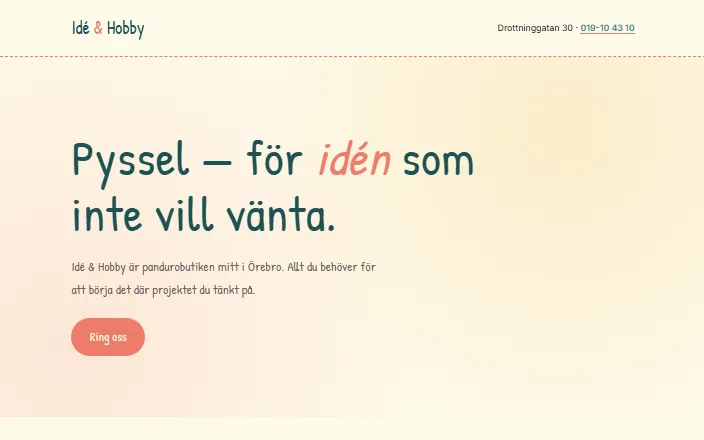Skärmdump av Idé & Hobbys hemsida