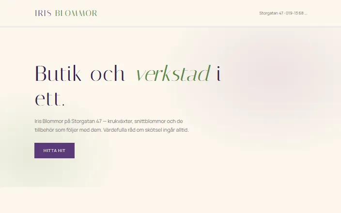 Skärmdump av Iris Blommors hemsida