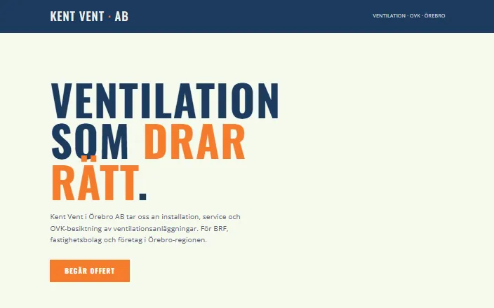 Skärmdump av Kent Vent i Örebro ABs hemsida