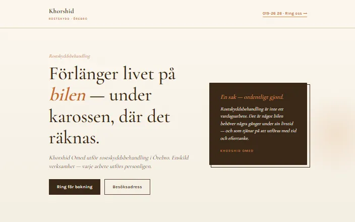 Skärmdump av Khorshid Omeds hemsida