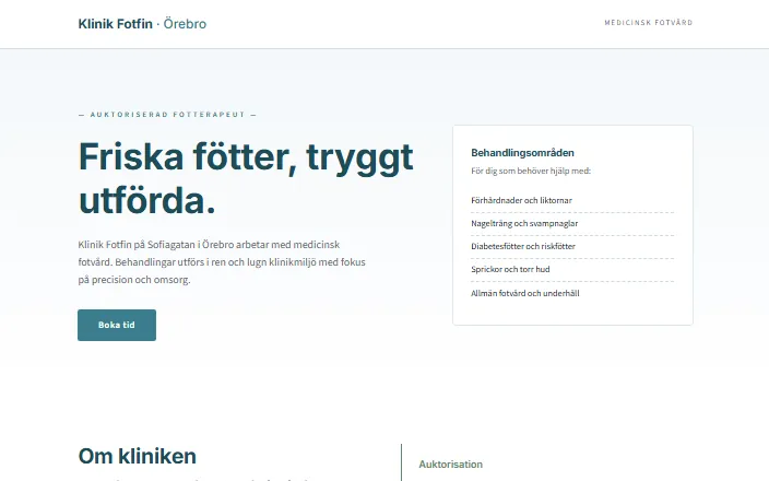 Skärmdump av Klinik Fotfins hemsida