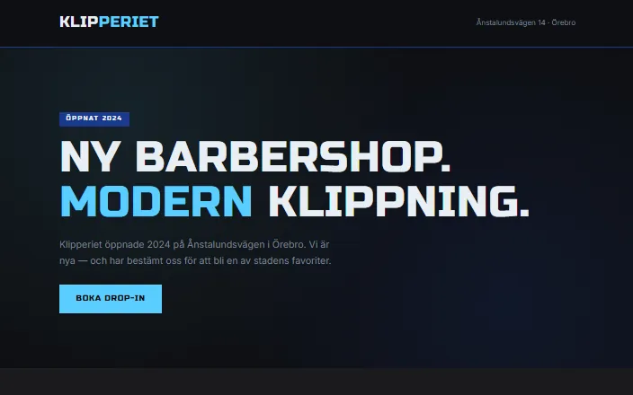Skärmdump av Klipperiet Barbershops hemsida