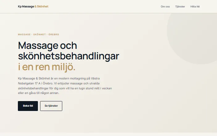 Skärmdump av Kp Massage & Skönhets hemsida