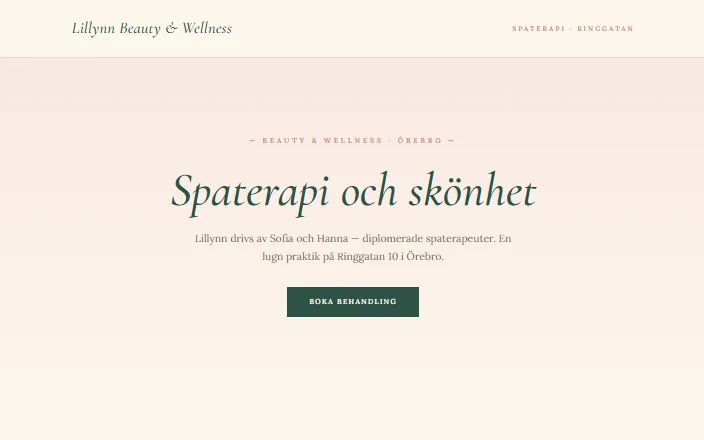 Skärmdump av Lillynn Beauty & Wellnesss hemsida
