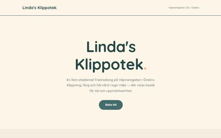 Skärmdump av Linda's Klippoteks hemsida