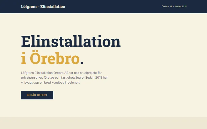 Skärmdump av Löfgrens Elinstallation Örebro ABs hemsida