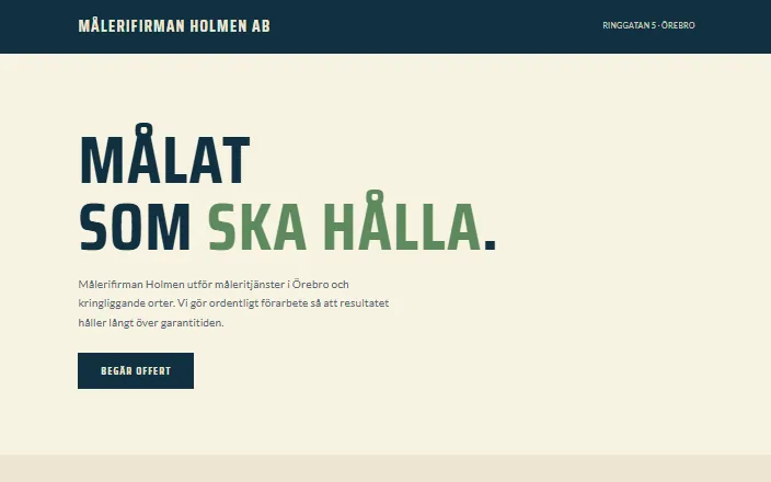 Skärmdump av Målerifirman Holmen ABs hemsida
