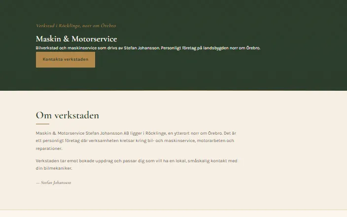 Skärmdump av Maskin & Motorservice Stefan Johansson ABs hemsida