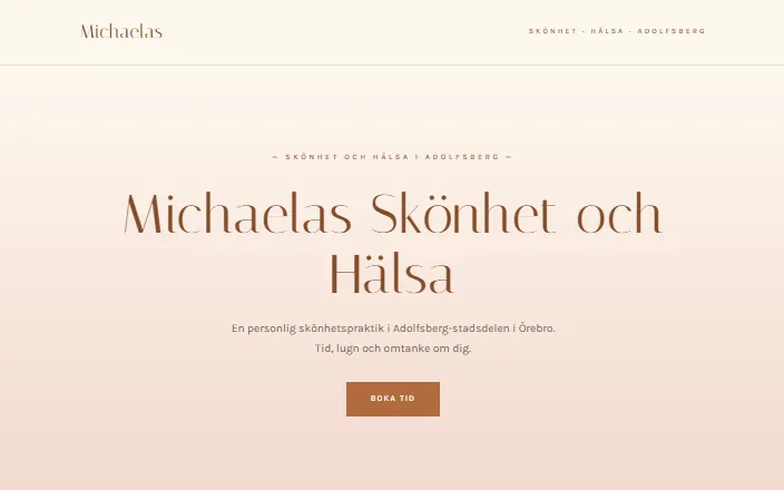 Skärmdump av Michaelas Skönhet och Hälsas hemsida