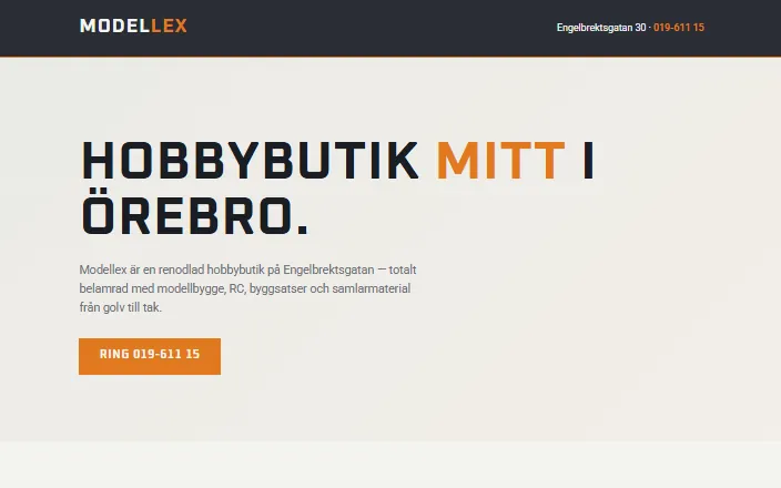 Skärmdump av Modellexs hemsida