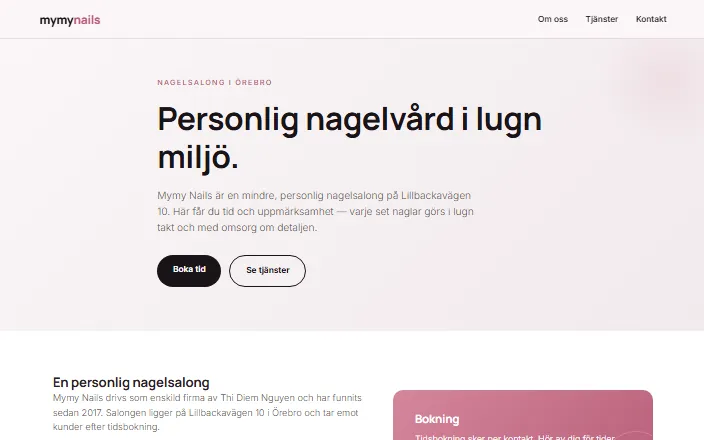 Skärmdump av Mymy Nailss hemsida