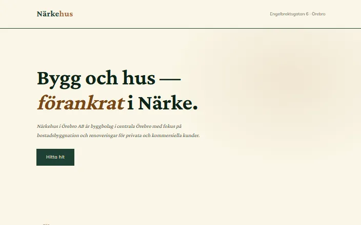 Skärmdump av Närkehus i Örebro ABs hemsida