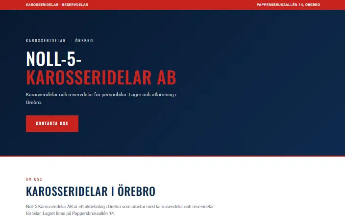 Skärmdump av Noll-5-Karosseridelar ABs hemsida