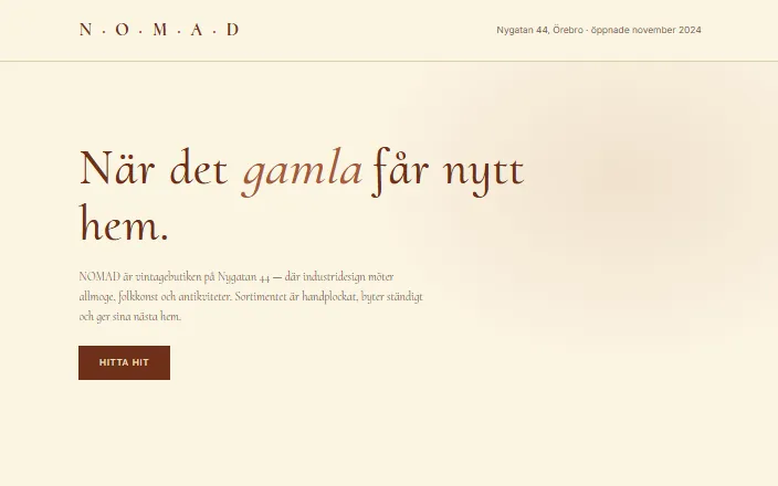 Skärmdump av NOMADs hemsida