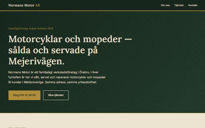 Skärmdump av Normans Motor ABs hemsida