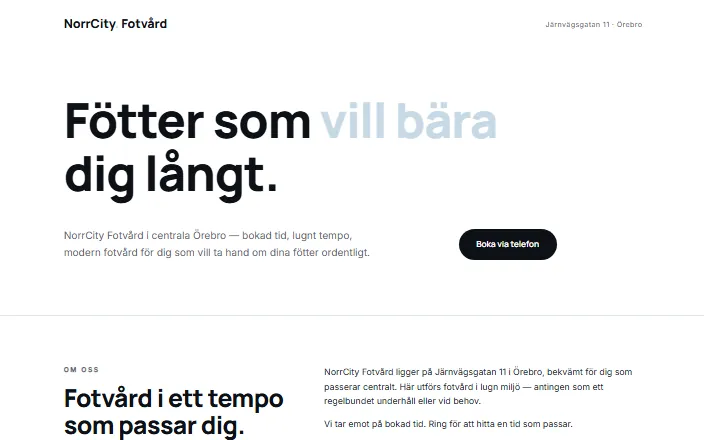Skärmdump av NorrCity Fotvårds hemsida