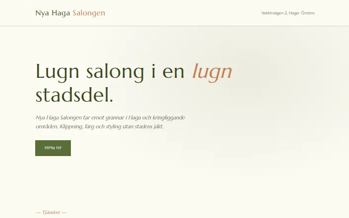 Skärmdump av Nya Haga Salongens hemsida