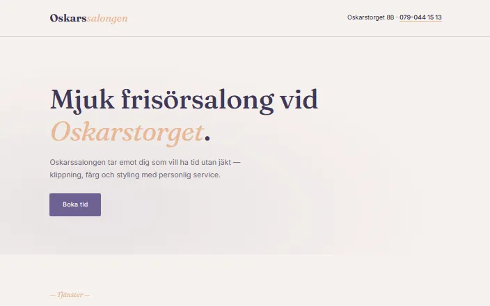 Skärmdump av Oskarssalongens hemsida