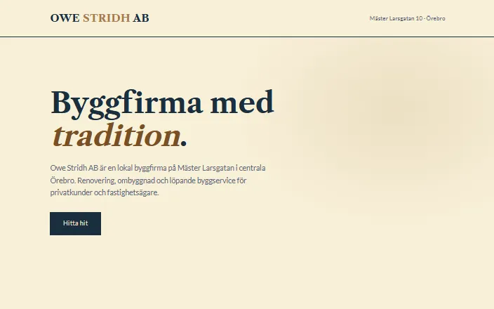 Skärmdump av Owe Stridh ABs hemsida