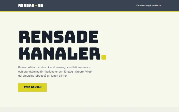 Skärmdump av Rensan ABs hemsida
