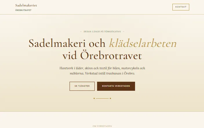 Skärmdump av Sadelmakeriet Örebrotravets hemsida
