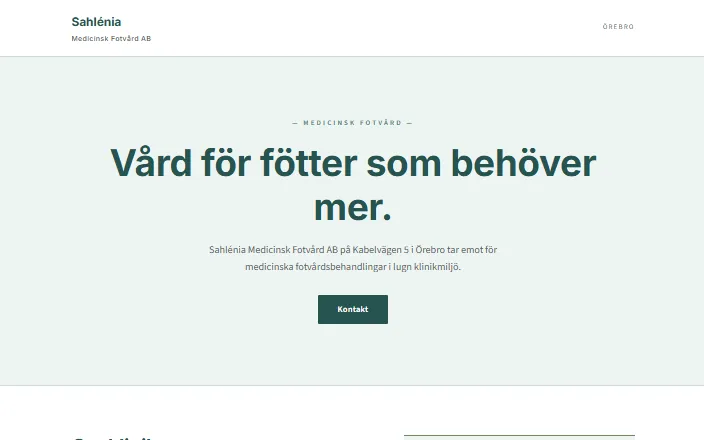 Skärmdump av Sahlénia Medicinsk Fotvårds hemsida
