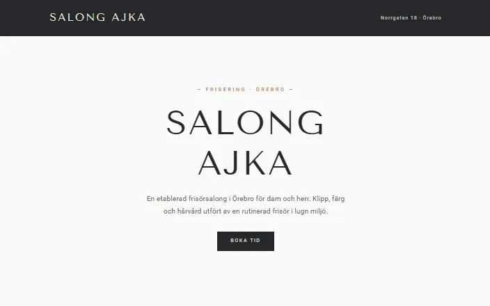 Skärmdump av Salong Ajkas hemsida
