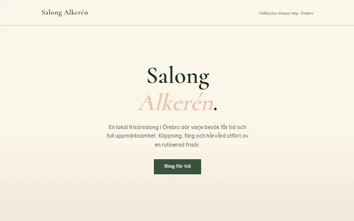 Skärmdump av Salong Alkeréns hemsida