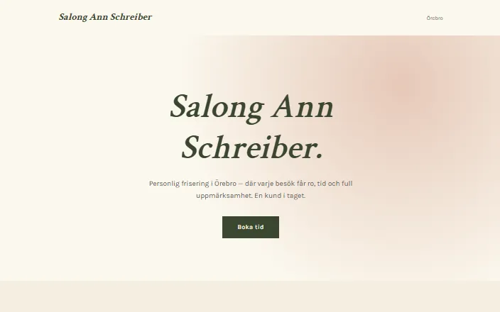 Skärmdump av Salong Ann Schreibers hemsida